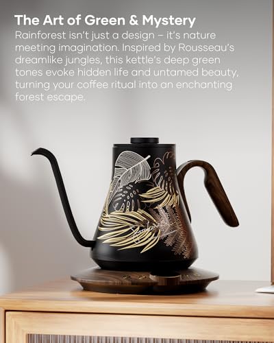 Cocinare Gooseneck Electric Kettle, ±1°F Precise Temperature Control, 1500W Fast Heating, Pour Over Coffee & Tea Kettle with Brew Timer & Keep Warm, Stainless Steel, 0.9L (Rainforest) - color: Rainforest