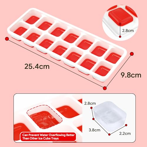 Ice Cube Trays 4 Pack, Airabc Silicone Ice Cube Trays with Removable Lid, Easy-Release Flexible 14-cube Ice Trays, LFGB Certified and BPA Free, Stackable Ice Trays with Covers for Cocktail, Freezer - color: Red