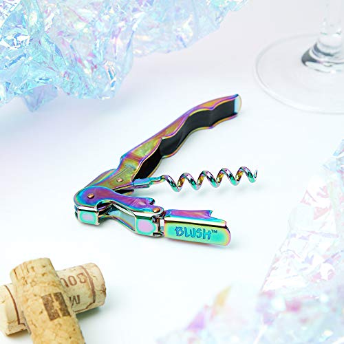 Blush Mirage Iridescent Double Hinged Corkscrew Wine Opener with Built-in Beer Bottle Opener, Stainless Steel Wine Key with Foil Cutter, Home Bar Gifts for Women, Bridesmaid Gifts, Kitchen and Travel - style: Waiter Corkscrew