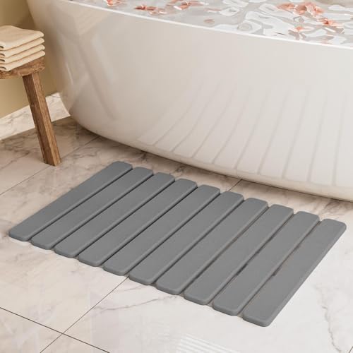 Foldable Stone Bath Mat, Quick Dry Stone Drying Mats for Bathroom, Super Absorbent Bath Mat, Non Slip, Large Diatomaceous Earth Dish Drying Mats for Kitchen Counter 23.5 x 15.4in, Dark Gray - color: Dark Gray, size: 23.5" x 15.4" (Rectangular)