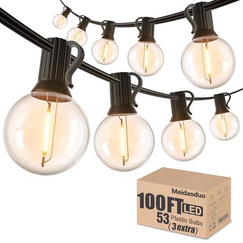 100FT LED String Lights Outdoor Waterproof G40 Globe String Lights with 52 Shatterproof Bulbs(2 Extra), Dimmable Connectable Patio Lights String for Hanging Bistro Backyard Gazebo Lights - color: Black G40, size: 100 Feet