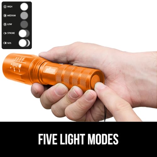 GORILLA GRIP Powerful LED Tactical Flashlight, 750 FT High Lumens 5 Adjustable Modes, Water Resistant, Ultra Bright Zoom Flashlights, Small Mini Flash Light, Camping, Night Dog Walking, Orange - color: Orange