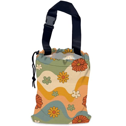 Groovy Floral Waves Car Garbage Bag,Waterproof Small Car Trash Bag Hanging Back of Seat,Drawstring Hanging Car Trash Bag with Adjustable Buckle for Car Accessories - color: Groovy Floral Waves