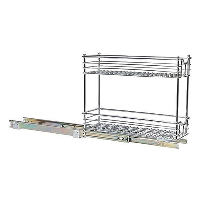 Household Essentials Glidez 2‑Tier Multipurpose Chrome‑Plated Steel Pull‑Out/Slide‑Out Under Cabinet Organizer, Chrome Finish - size: 7" - Extended, style: 2-Tier