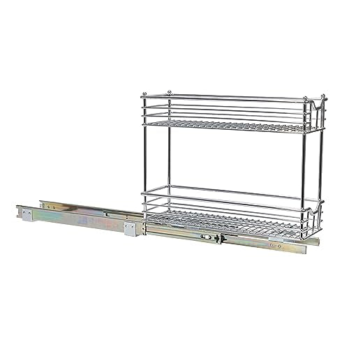 Household Essentials Glidez 2‑Tier Multipurpose Chrome‑Plated Steel Pull‑Out/Slide‑Out Under Cabinet Organizer, Chrome Finish - size: 7" - Extended, style: 2-Tier