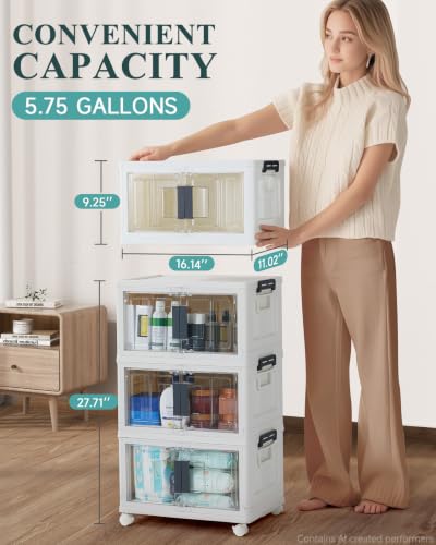OlarHike 23QT Stackable Lockable Storage Bins with Lids - Folding Storage Box with Doors & Wheels, Collapsible Plastic Organizers for Closets, Dorm, School, Office, Drawers, Bathroom, Gifts, 3 Pack - size: 23QT-White, style: 3Pack