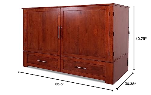 Daily Delight Murphy Cabinet Chest Bed with Charging Station & 6" Memory Foam Mattress, Queen (Cherry) - color: Cherry