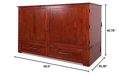 Daily Delight Murphy Cabinet Chest Bed with Charging Station & 6" Memory Foam Mattress, Queen (Cherry) - color: Cherry