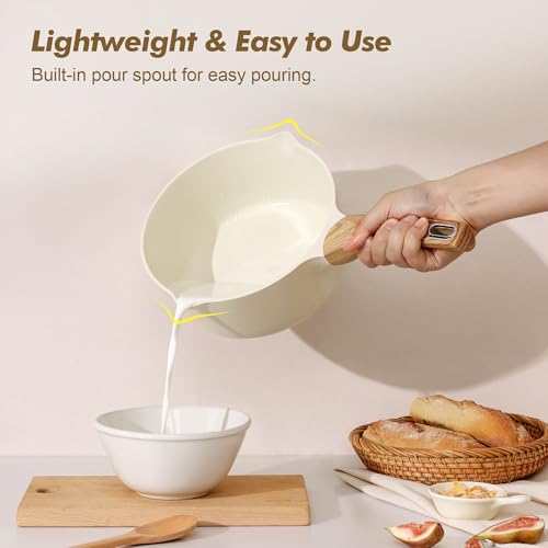SENSARTE Ceramic Nonstick Sauce Pan with Lid, 2.5 Quart Saucepan with Double Spout, Large Cooking Pot, Non toxic Kitchen Sauce Pot, Non stick Saucier Pan, Induction Cookware, PFOA PTFE PFAS Free - color: Ceramic White, size: 2.5 Quarts