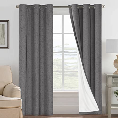 H.VERSAILTEX Primitive Linen Curtains 100% Blackout Curtain Drapes Burlap Fabric Curtains with White Thermal Insulated Liner, Grommet Top Drapes Living Room/Bedroom (2 Panels, 42 x 84 Inch, Grey) - color: Grey, size: 42"W x 84"L (Pack of 2)