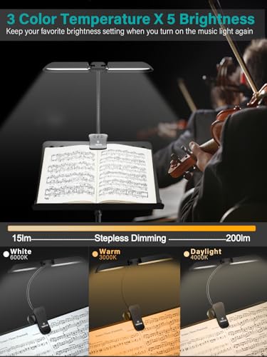 Vekkia 64 Led Rechargeable Music Stand Light - Folding Clip On Piano Lamp, Portable Professional with 5 Brightness×3 Color Temperature for Grand Piano and Book Reading