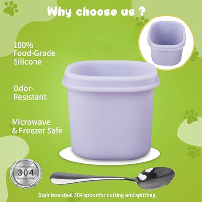 Pet Wet Food Container with Lids for Fridge,8-Pack Farmers Homemade Silicone Dog Food Container with Scoop,1.1oz Each, Keeps Wet Can Food Fresh, Odor-Resistant,Freezer, Microwave & Dishwasher Safe