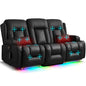 URRED Power Loveseat Recliner Sofa with Massage and Heat, Wall Hugger Reclining Loveseat with Console, RV Couch Home Theater Seating with LED Lights for Living Room (Black, 76.8" - 3 Seats) - color: Black, size: 76.8" - 3 Seats