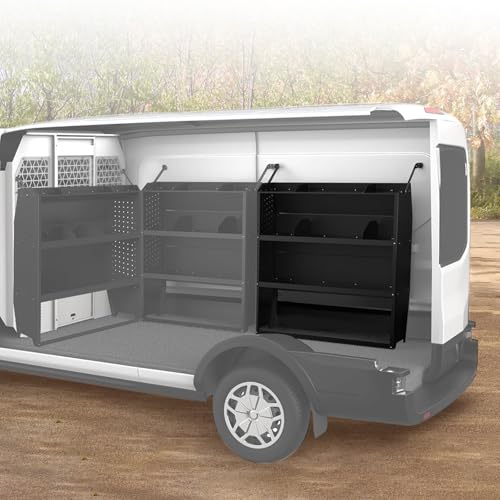 Black Steel Cargo Van Shelving Storage System Adjustable Height Fit for Ford Transit Connect 2014+, Ram Promaster City, Chevy City Express, Nissan NV200 52" W x 43" H x 13" D - size: 52" W x 43" H x 13" D