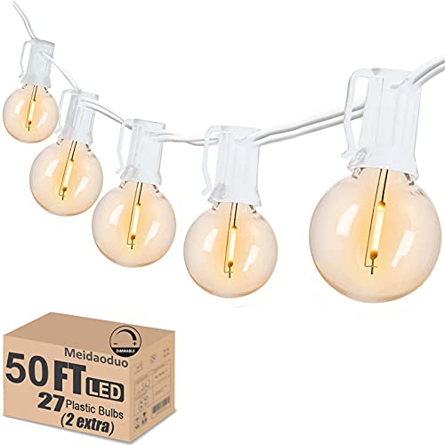 Outdoor Globe String Lights White - G40 Outdoor Lights Patio String Lights Linkable Waterproof with 27 Shatterproof Clear Bulbs(2 Extra) for Wedding Party Pergola Gazebo Lights - color: White G40, size: 50 Feet