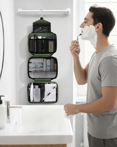 Maliton Toiletry Bag for Men & Women Travel Toiletry Bag Hanging Toiletry Bag Hygiene Organizer with 4 Compartments Waterproof Bathroom Shower Bag Large Toiletries Travel Bag (Olive Green) - color: Olive Green