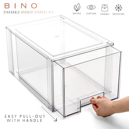BINO | Stackable Storage Drawers, Tall Large - Clear | THE CRATE COLLECTION | Storage Bins With Drawers | Bathroom Organizers | Under Sink Organizer | Vanity Cabinet Home Organization - size: Tall Large