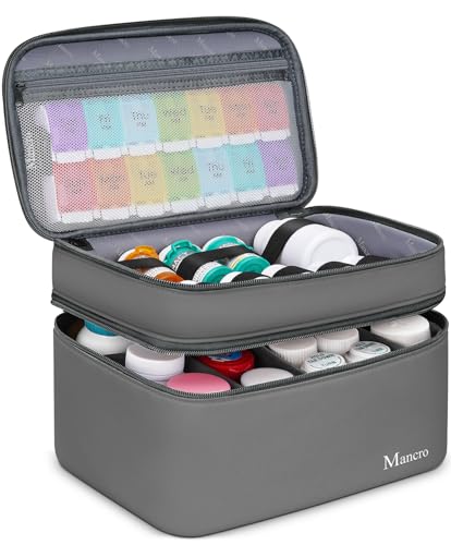 Mancro First Aid Bag Empty with Lockable Zipper, Dual Layers Pill Bottle Organizer Storage for Home, Medication Travel Bag for Pills, Vitamins, Emergency Supplies, Travel, Grey - color: Grey, size: Standard