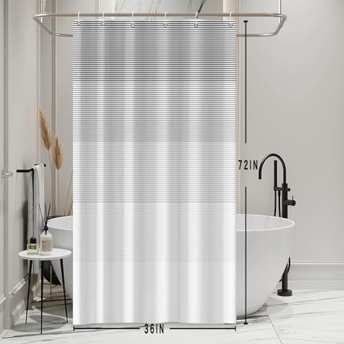 Boho Shower Curtain for Bathroom 36x72 inches Light Grey White Lines Waterproof Shower Curtain Set with Hooks Bohemian Stripe Fabric Stall RV Shower Curtains - color: Grey, size: 36"W x 72"L (Pack of 1)