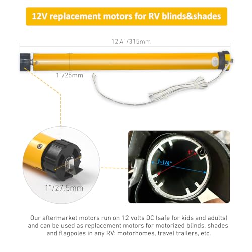 12V DC Hardwired RV Shade Motor Replacement RV Blind Motor,Window Shade Motor Build in Limit Switch and Adjust by Allen Wrench
