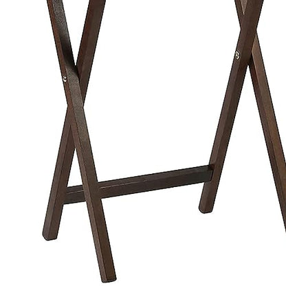 PJ Wood 5-Piece Folding Wooden Table Set, TV Tray Tables with Collapsible Storage Rack, Walnut - Portable and Adjustable Home Furniture for Living Room, Bedroom, and Kitchen