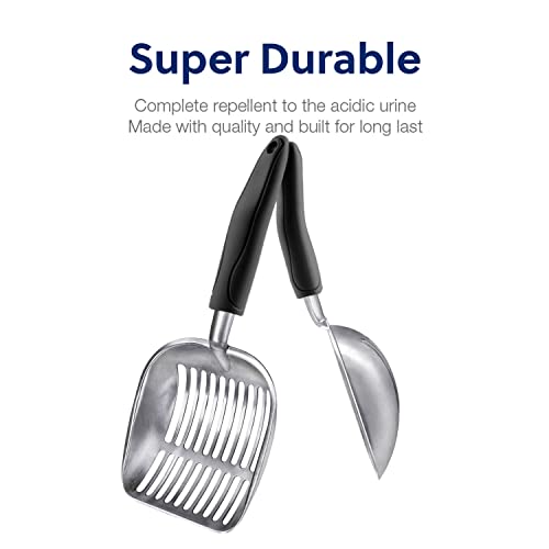 WePet Cat Litter Scoop, Aluminum Alloy Sifter, Kitty Metal Scooper, Deep Shovel, Long Handle, Poop Sifting, Kitten Pooper Lifter, Durable, Heavy Duty, for Litter Box - color: FLAT Aluminum \ #06 Black Handle, size: Large