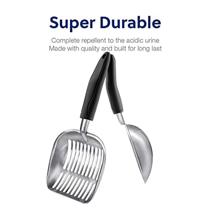 WePet Cat Litter Scoop, Aluminum Alloy Sifter, Kitty Metal Scooper, Deep Shovel, Long Handle, Poop Sifting, Kitten Pooper Lifter, Durable, Heavy Duty, for Litter Box - color: FLAT Aluminum \ #06 Black Handle, size: Large