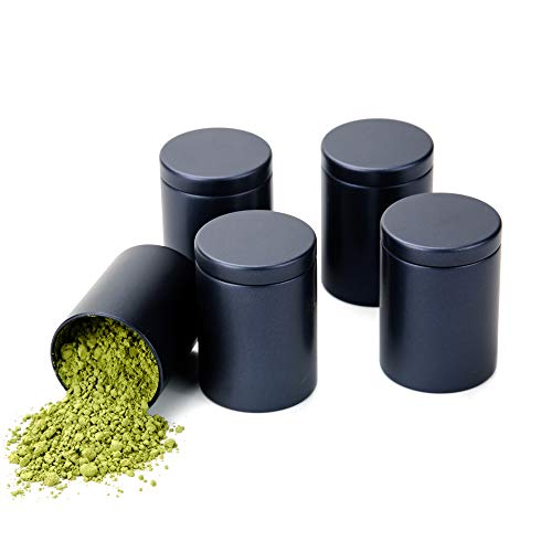 Small Tin Can Box Canister with Lid for Coffee Tea Candy Storage Loose Leaf Tea Tin Containers Storage 5 Pcs (Black, M) - color: Black, size: M=(D:1.85"*H:2.56")