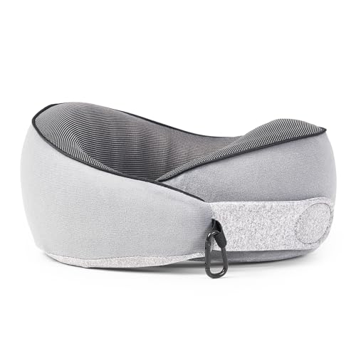 KPNEOL Travel Pillow, 100% Pure Memory Foam Travel Neck Pillow Airplane Neck Support Ergonomic Design for Traveling Suitable for Airplanes,Offices-Grey-Large Size