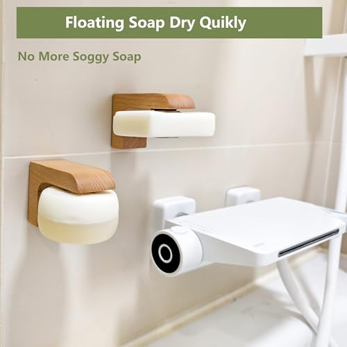2sets Wood Magnetic Bar Soap Holder for Shower Wall,Magnet Air Dry Soap Saver Self Draining, Eco-Friendly Wooden Soap Dish for Soaps & Beard Shampoo Bars - color: 2pcs