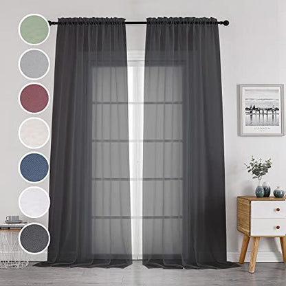 OWENIE Black Sheer Curtains 144 inch Extra Long, Elegant and Airy Drapes Translucent Window Treatments for Living Room/Bedroom, Black, 2 Panels=84" Wide - color: Black, size: 42"W x 144"L (Pack of 2)