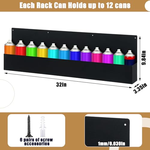 Menkxi 2 Pack Spray Can Holder Rack Organizer Wall Mount 32 Inch Aerosol Metal Spray Paint Storage Bottle for Garage and Workspace Holder with Hardware(32 Inch)