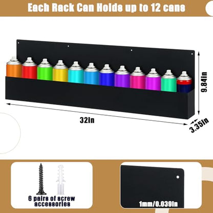 Menkxi 2 Pack Spray Can Holder Rack Organizer Wall Mount 32 Inch Aerosol Metal Spray Paint Storage Bottle for Garage and Workspace Holder with Hardware(32 Inch)