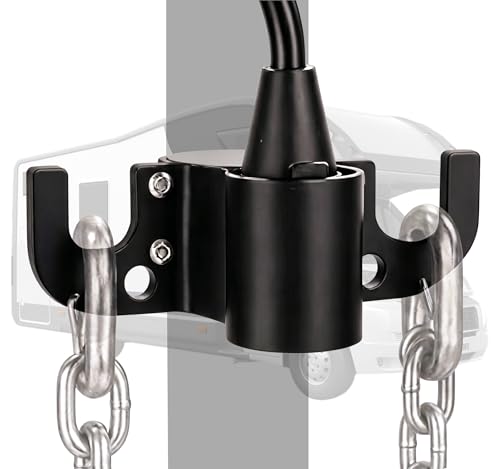 Aluminum Trailer Chain Holder, Trailer Towing Chain Organizer with 7 Way Rv Chain Plug Holder Cover, Heavy Duty Anti-Rust Cable Wire Harness Holder for 2" 2¼" Tongue Jack RV Camper Towing Accessories