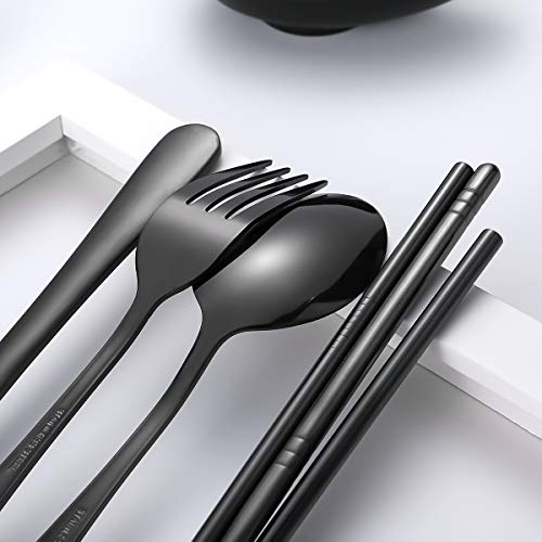Travel Utensils,Reusable Silverware Set To Go Portable Cutlery Set with a Waterproof Carrying Case for Lunch Boxes Workplace Camping Picnic (Black) - color: Black