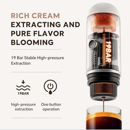 i Cafilas Portable Espresso Machine Self-Heating | Battery Powered Coffee Maker for Camping without Electricity| 2-in-1 Ground Coffee&NS Capsule|19 Bar| USB-C Fast Charge| White Coffee Maker for Car - color: White 03