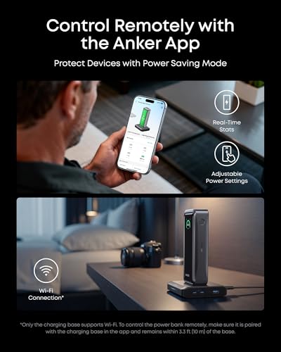Anker Prime Power Bank and Charging Base, 26,250mAh 300W Max Portable Charger with Base for 6 Devices, Two-Way Charging, Flight-Approved, App Control, for Creators, MacBook, iPhone 17 Series, and More