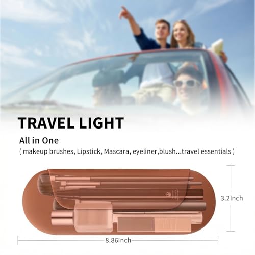 AGIKET Silicone Makeup Brush Holder Travel Cosmetic Bag：Soft Portable Cosmetic Face Brushes Holder with Upgrade Anti-Fall Out Magnetic Closure, Large Travel Makeup Brush Case - Brown - color: Brown, style: Brush Holder