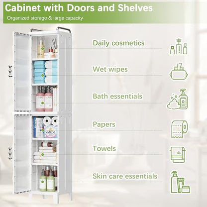 VECELO Narrow Storage Cabinet, 54.3” Tall Slim Storage Organizer with Adjustable Shelves, Magnetic Doors, for Small Space Kitchen, Bathroom, Laundry & Bedroom, White