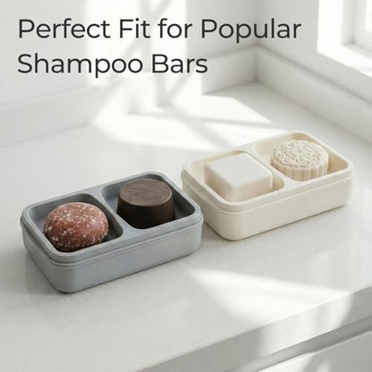 AIMAIAIMAI 2-Compartment Shampoo Bar Holder | Slotted Soap Dish with Drainage Tray for Bar Shampoo and Conditioner (1-Pack, Gray) - color: Gray