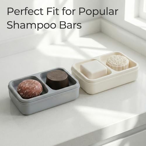 AIMAIAIMAI 2-Compartment Shampoo Bar Holder | Slotted Soap Dish with Drainage Tray for Bar Shampoo and Conditioner (1-Pack, White) - color: White