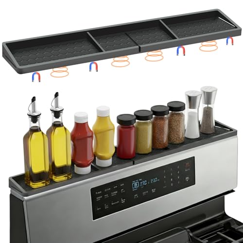 BFONS 30 Inch Silicone Magnetic Stove Top Shelf, Kitchen Shelf Over Stove Spice Rack Apartment Must Haves Kitchen Gadgets for Above Stovetop Seasoning Organization and Storage Thickened Black - color: Thickened Black