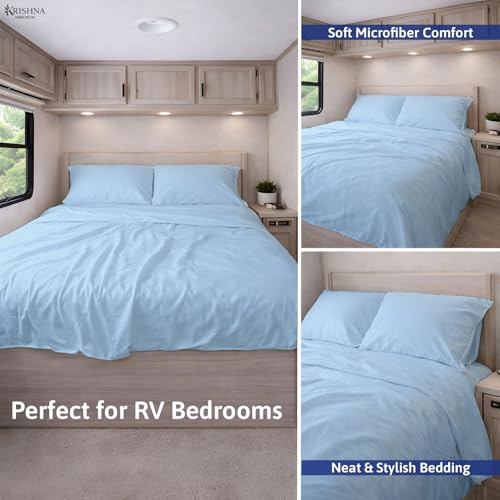 KRISHNA Premium Sheet Set Queen Size 60"x80", Microfiber Bed Sheets Ultra-Soft, Wrinkle-Resistant, Fits Upto 12 Inch Deep Mattress, Light Blue Solid - color: Light Blue, size: Queen - 60” x 80”
