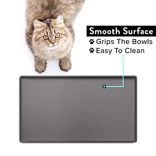 CatGuru Cat Food Mat, Small & Large Feeding Mats, 100% Waterproof Silicone Pet Placemat, Non-Slip Cat Food and Water Bowl or Water Fountain (Large, Carbon) - color: Carbon, size: L: 24" x 14"