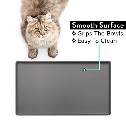 CatGuru Cat Food Mat, Small & Large Feeding Mats, 100% Waterproof Silicone Pet Placemat, Non-Slip Cat Food and Water Bowl or Water Fountain (Large, Carbon) - color: Carbon, size: L: 24" x 14"