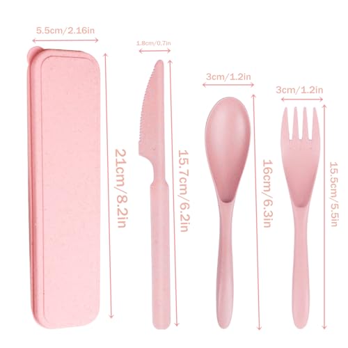 Wheat Straw Utensils Set with Case, Reusable Travel Cutlery Knife Fork Spoon, BPA-Free Portable Flatware for Camping, Hiking & Picnic (Pink) - color: Pink