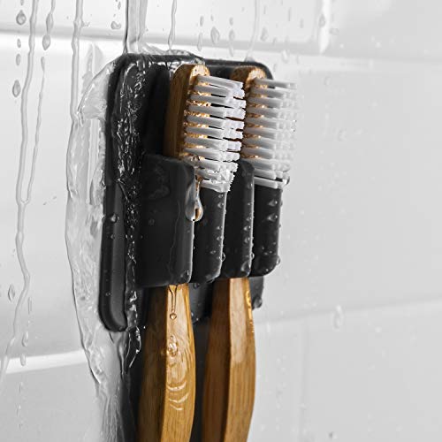 TOOLETRIES The George Toothbrush Holder, Silicone Toothbrush Holder for Bathroom & Shower, Wall Mounted Bathroom Organizer with No-Residue Adhesive, Removable & Reusable - Charcoal