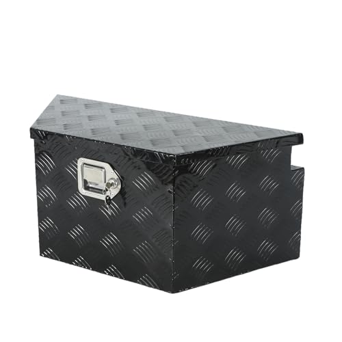26 Inch Heavy Duty Aluminum Stripes Plated Tool Box Pick Up Truck Bed RV Trailer Toolbox Storage Organizer, Waterproof Underbody Tool Box Storage with Lock and Key (26"x12"x13.3") - color: Black, size: 26"x12"x13.3"