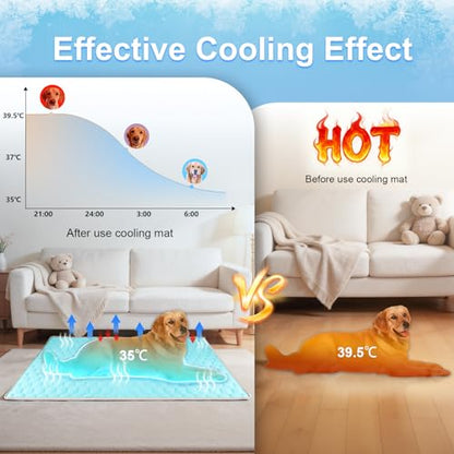 Vivifying Cooling Mat for Dogs, 60 x 40 Inch Waterproof Reversible Pet Cooling Blanket with Ice Silk & Soft Velvet, Year-Round Pet Pad for Large Dogs, Couch, Bed, Crate, Floor, Car Seat (Blue&Grey) - size: XX-Large