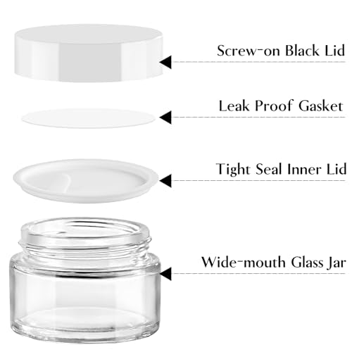 1 oz Glass Jars with Lids & Inner Liners, 4 Pack Small Glass Jars Thick Round Airtight Travel Containers for Cosmetics Cream Lotions Powders | Essential oil Beauty Products | Candle Making Jar - color: 1 oz Clear-White Lid